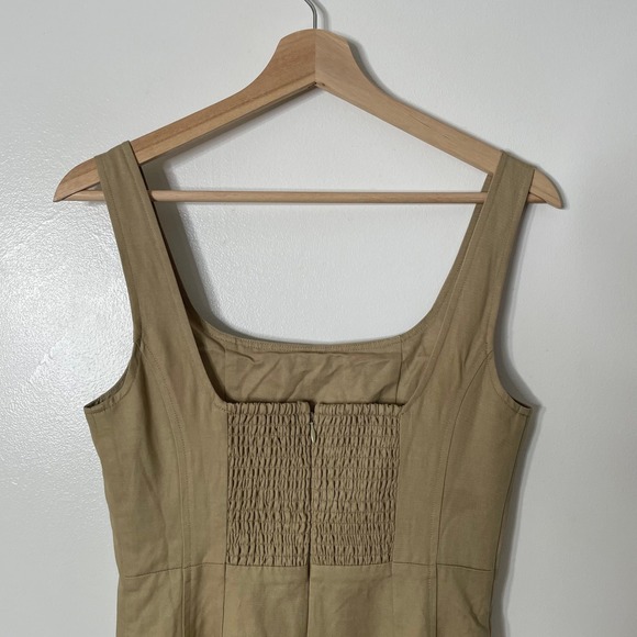 Madewell Petite Seamed Squareneck Midi Dress Khaki Tan 2P Corset Linen Blend NWT - Picture 6 of 11